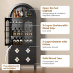 71" Tall Arched Pantry Cabinet, Modern Farmhouse Storage with Glass Doors, 2 Large Drawers, Anti-Tipping Device, Versatile for Kitchen Dining Room Bathroom, 71"x30"x16" (Black)