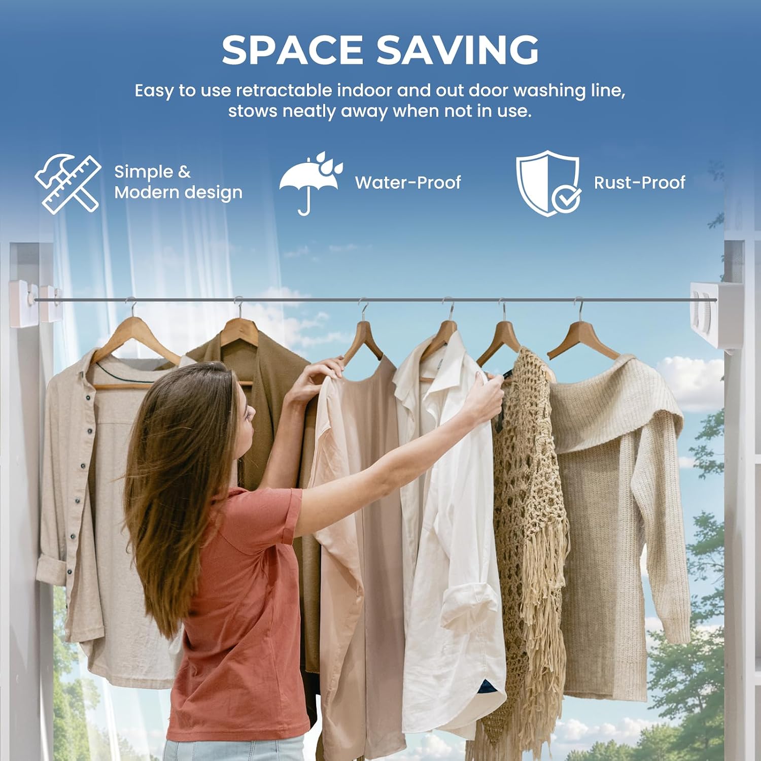 Retractable Clothesline Indoor Outside Heavy-Duty, Upgrade 304 Double Stainless Steel Shower Room Clothes line, Fit Rv Balcony Courtyards Indoor Drying Rack Clothesline, 13.8ft
