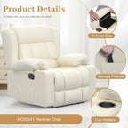 RV Recliner Chair, Oversized Reclining Loveseat Home Theater Seating with Cup Holders, Insert Pockets, Wall Hugger RV Recliners for Movie Room, Recline Movie Seats Gaming Sofa, White