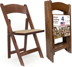 Wooden Folding Chairs with Cushion, Stackable Commercial Seats, Chairs for Weddings, Banquets, and Events, Set of 4, Classic Fruitwood