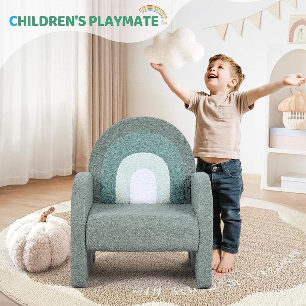 JOYMOR Kids Sofa, Toddler Armchair with Full Teddy Fleece Coverage, Ultra-Soft & Plush, Sturdy Base for Boys and Girls, Green