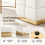 Boucle Storage Ottoman Stool, Modern Vanity Stool with Biscuit Tufting and Gold Stainless Steel Base, Square Ottoman Foot Stool for Living Room, Bedroom, Entryway, White