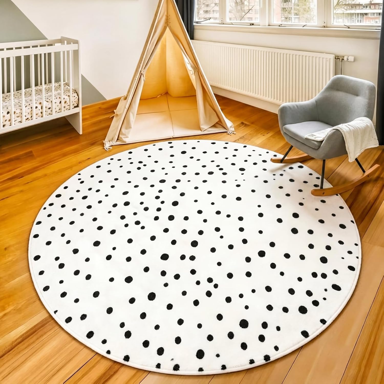 5.9 ft Circular Rug Washable Non-Slip Crawling Play Mat Round Rug Circle Back to School Reading Calming Corner Decor for Teaching and Playroom Bedroom Decorations(Dotty)