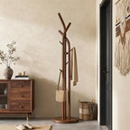 Solid Wood Coat Rack Freestanding Wood Coat Tree Rack with 9 Hooks, Creative Tree-Shaped Design, Standing Coat Rack Clothes Hanger Stand with Sturdy Base for Entryway, Bedroom - Load 300lb (Walnut)