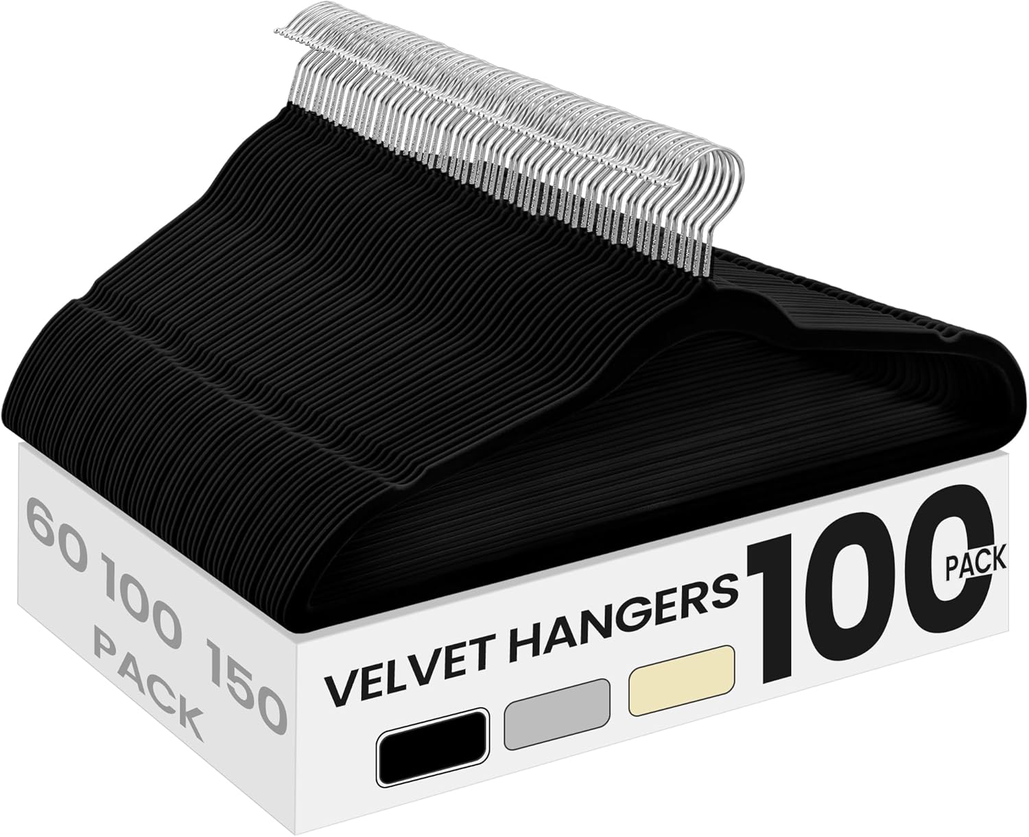 SONGMICS Velvet Hangers 100 Pack, Non-Slip Clothes Hangers with Silver-Colored Swivel Hooks, Slim Space-Saving for Closet, Heavy-Duty, Black UCRF026BZ02S