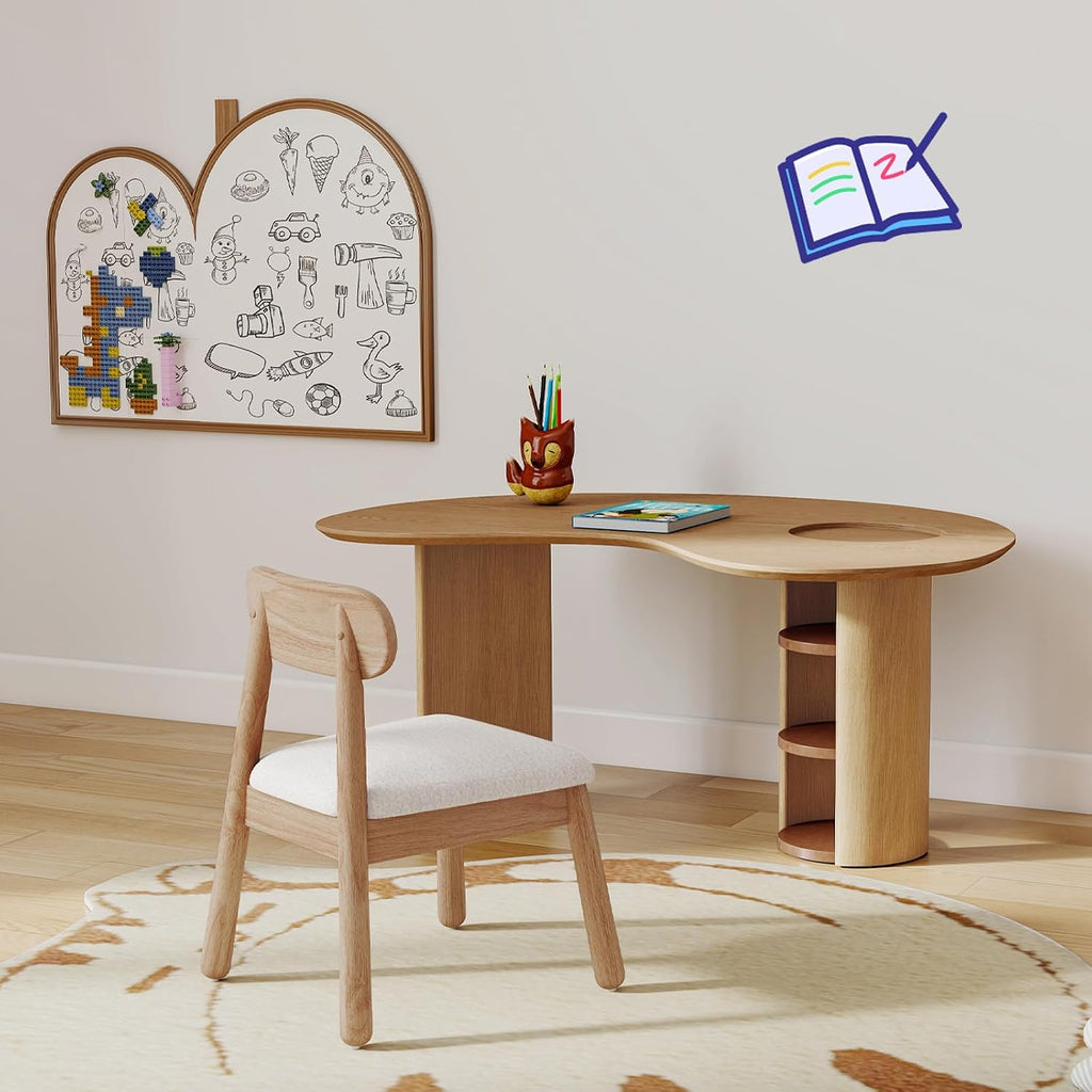 Wood Kid Armchair, Toddler Chairs Ages 1-4, Kid Chair with Solid Wooden Frame, Toddler Armchair Comfy, Upholstered Kids Chair for Playroom, Bedroom, Kindergarten & Preschool, White