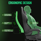 Ferghana Gaming Chair, PU Leather Ergonomic Computer Chair with Massage Lumbar Support, High Back Office Game Chair with Footrest and Linkage Armrest for Adult, Grey/Black/Green