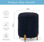 Round Ottoman Foot Stool with Storage and Metal Legs for Living Room Bedroom, Velvet Upholstered Footrest Stool Support 300lbs Modern Padded Seat Ottoman Coffee Table (Black-Long Wool)