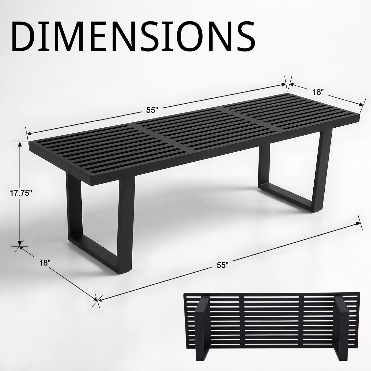 HNY Modern Entryway Bench Black Wood Minimalist Nelson Bench with Metal Legs for Bedroom Dining Room Hallway Foyer Living Room