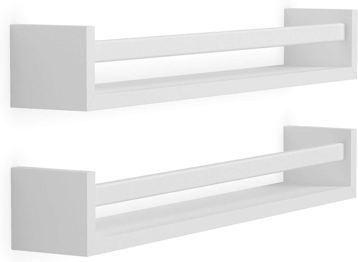Wallniture Utah 24" Wall Bookshelf for Kids Room, White Floating Nursery Decor Book Shelves, Wood, Set of 2