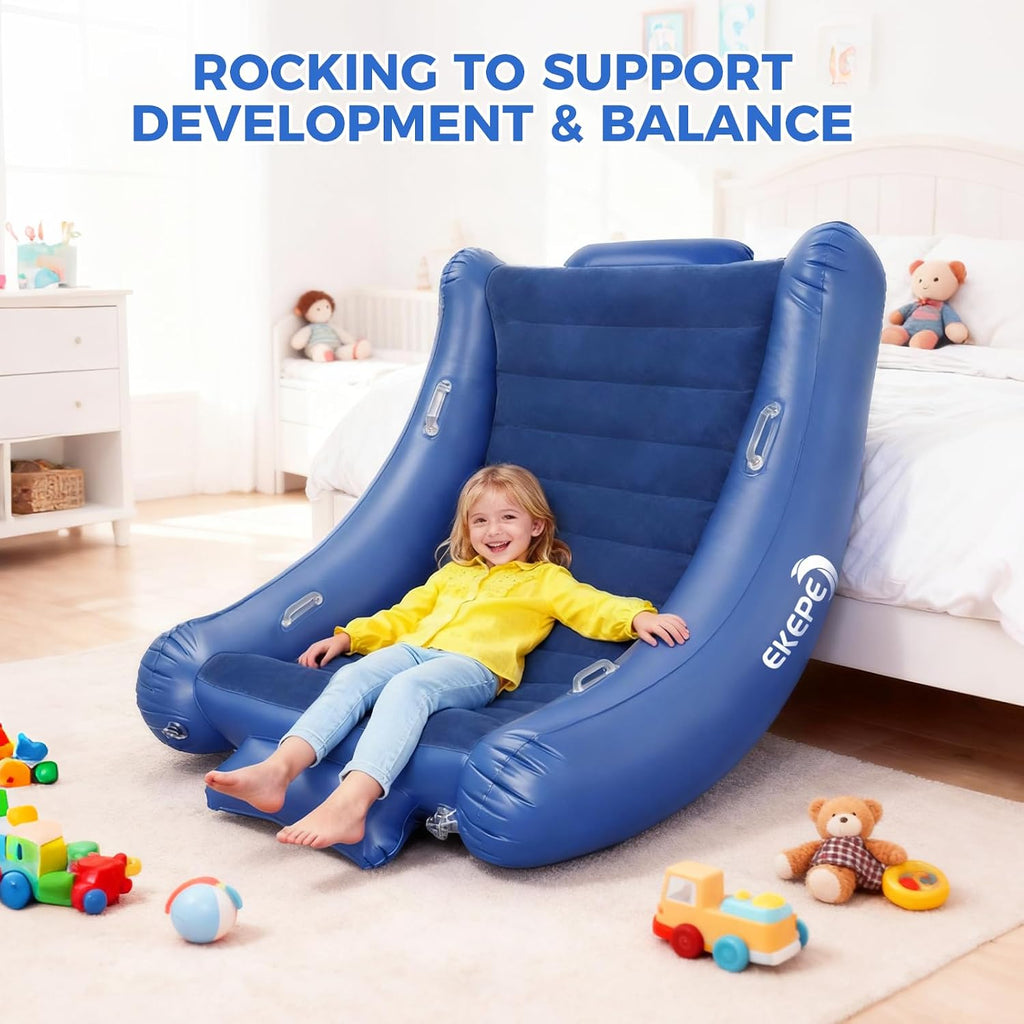 EKEPE Sensory Rocking Chair for Kids, Inflatable Sensory Rocker with Electric Air Pump for Autistic ADHD Children, Air Cloud Autism Chair - Soft, Comfy & Heavy Duty - Blue