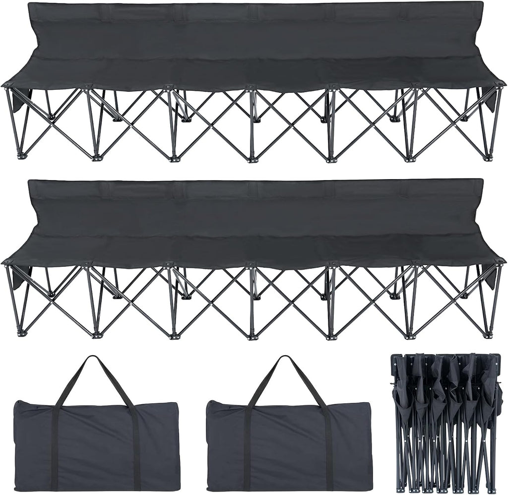 6 Seats Portable Folding Soccer Bench, Team Bench Soccer with Storage Bag & Backrest, Sideline Benches Team Chair for Football Camping Outdoor Sports Events