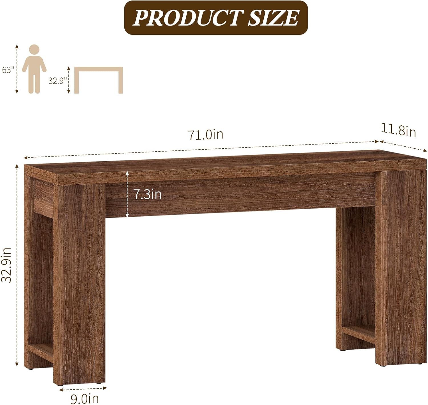 71" Extra Long Console Table, Wood Farmhouse Entryway Table, Behind Couch, Hallway, Foyer, Narrow Sofa Tables for Front Door