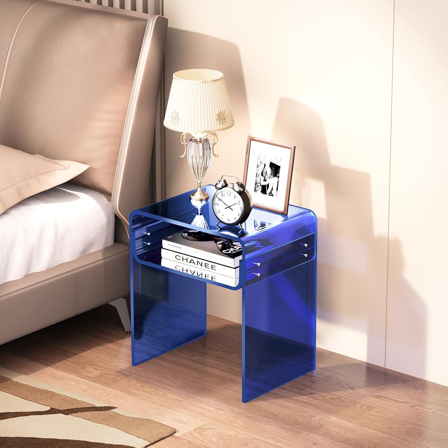 Acrylic Side Table, Royal Blue, Small | Bedside Table Nightstand, 40 x 30 x 50 cm