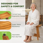 Premium 18" Teak Wood Shower Bench with Shelf, 2-Tier Waterproof Teak Shower Stool, Non-Slip Feet for Enhanced Safety, Spa Bath Seat for Bathroom, Indoor & Outdoor, 300 lb Capacity (Curved)