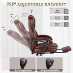 Big and Tall Office Desk Chair, Executive Office Chair with Foot Rest, PU Leather Comfy Reclining Office Chairs for Heavy People, Wide Ergonomic High-Back Computer Chairs, Brown