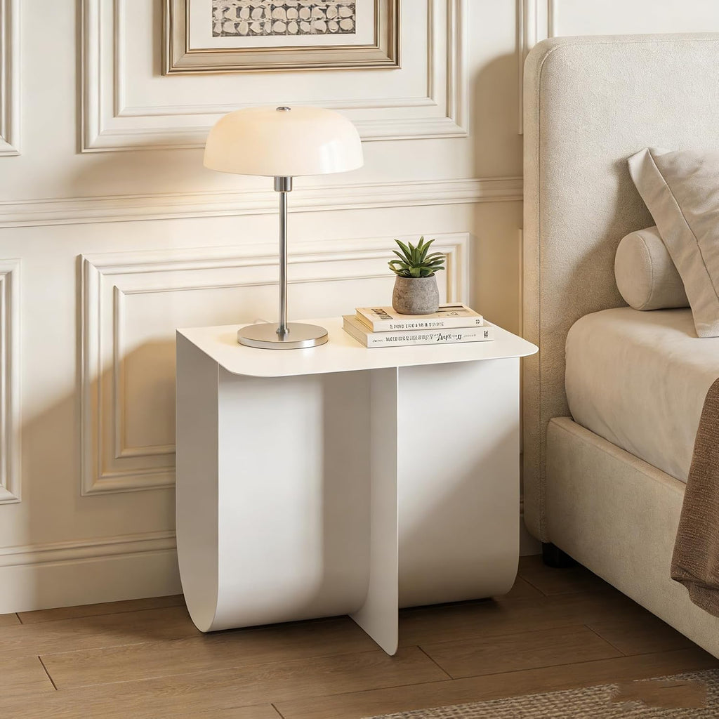Modern Minimalist Metal Side Table with Storage, Curved Design Accent Table Coffee Table – Multipurpose End Table for Living Room, Bedroom, Office, Small Spaces