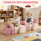 Flower Kids Play Couch 10PCS Toddler Couch High Density Foam Sectional Sofa Playroom Kids Furniture for Girls and Boys Bedroom (Pink)