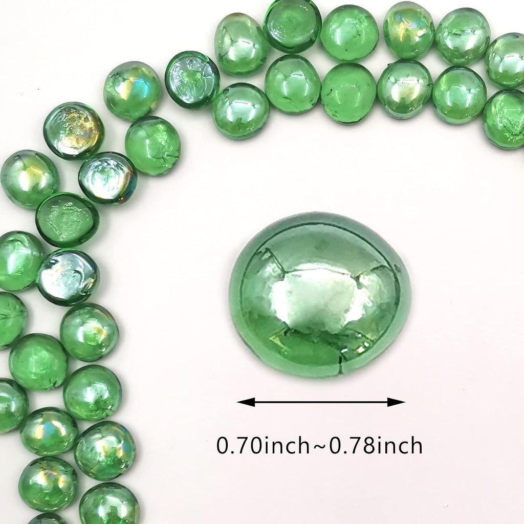 Flat Glass Marbles 1 Pound Vase Filler Fire Pit Glass Pebbles for Indoor Plants, Aquarium Fish Tank Decorations, Home Decor, Fire Pit, Landscaping, Arts Crafts (Green)