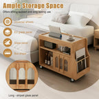 Solid Wood Narrow Side Table with Storage W/Magazine Rack Night Stand Small Couch Side Table for Bedroom Living Room Dining Room