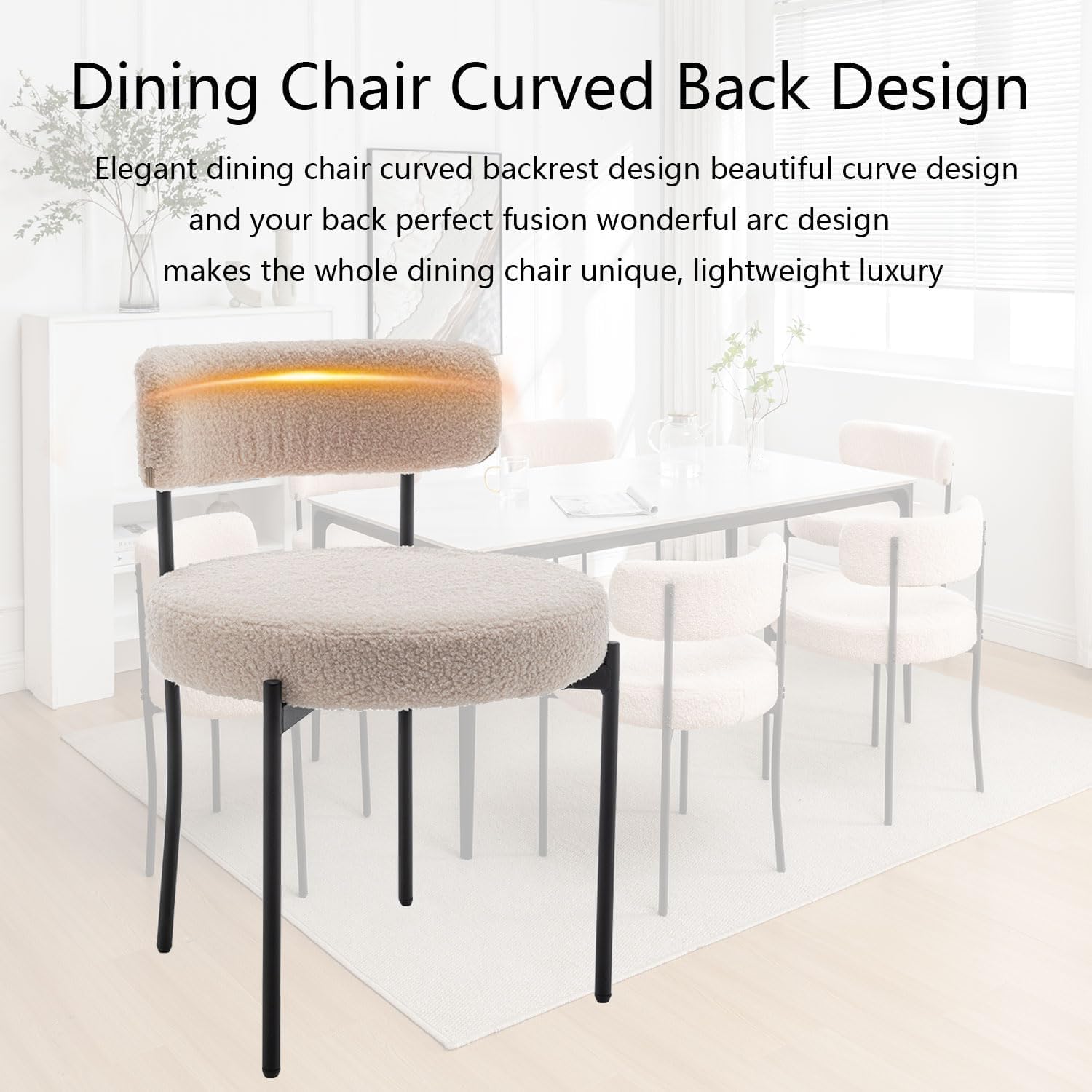 Riknuxi Boucle Dining Chairs Set of 4, Round Upholstered Dining Chairs with Black Metal Legs, Modern Dining Room Chairs for Dining Room, Kitchen