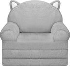 MONKISS Kids Couch, Comfy Toddler Chair, 2 in 1 Fold Out Kids Sofa, Baby Sitting Chair with Washable Cover, Toddler Furniture for Reading, TV and Playroom, Birthday Gifts, 1-4 Years Old, Grey Cat