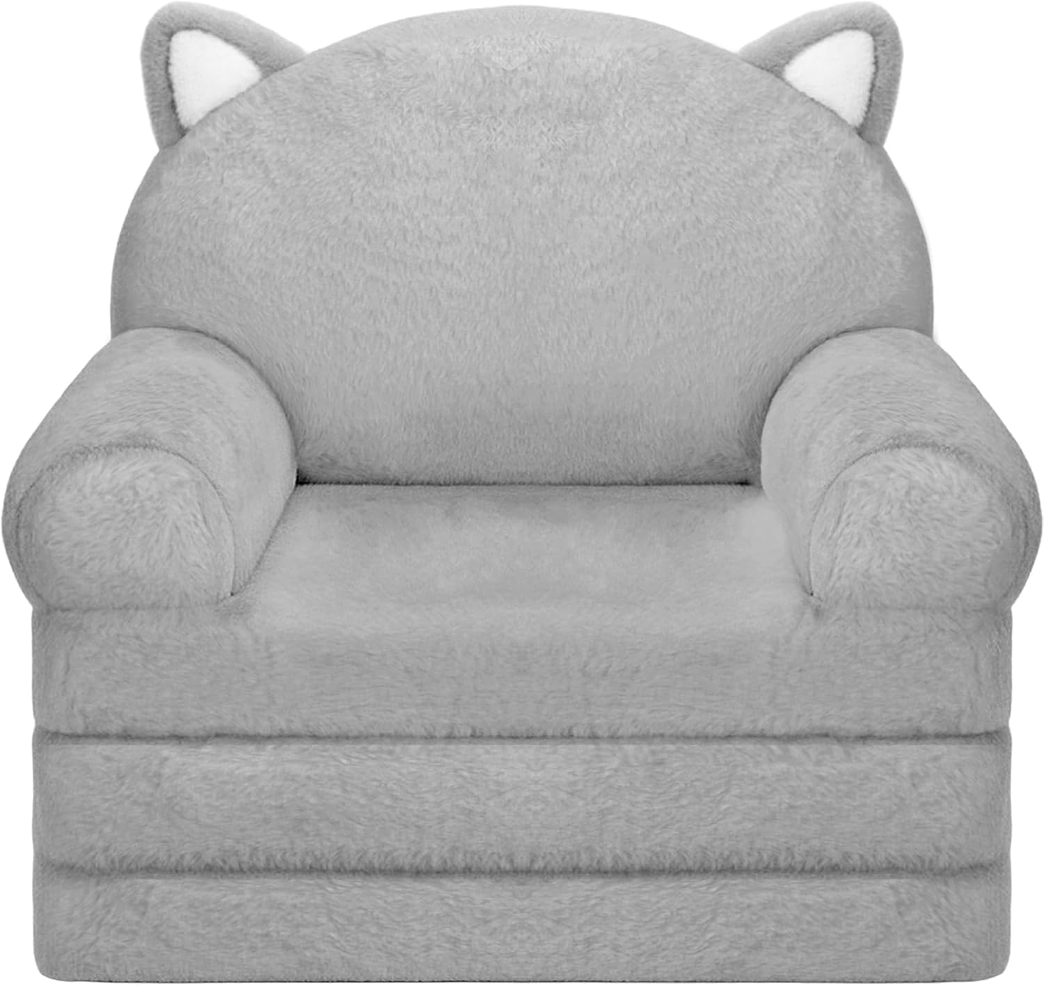 MONKISS Kids Couch, Comfy Toddler Chair, 2 in 1 Fold Out Kids Sofa, Baby Sitting Chair with Washable Cover, Toddler Furniture for Reading, TV and Playroom, Birthday Gifts, 1-4 Years Old, Grey Cat