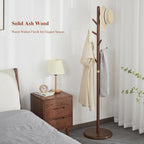 Coat Rack, Solid Wood Coat Rack Freestanding with 6 Hooks, Wooden Coat Tree Freestanding for Hats, Handbags, Coat Stand for Entryway, Bedroom, Hallway - Gift for Her (Walnut)