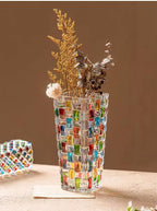 Magcolor Hand Painted Colorful Woven Glass Vase -Crystal Flower Vase- 7.7 inch, Glass Plant Vase for Floral Arrangements, Centerpieces, Weddings, Housewarming, Centerpiece Home Deco