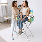 OmySalon Director's Chair 31" Height Folding Portable w/Storage Pouch & Footrest, Makeup Artist Chair for Salon, Events, Mobile, 250lb Capacity, White Wood Frame & Colorful Canvas Seat