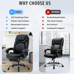 400lbs Reclining Office Desk Chairs with Footrest Back Support PU Leather High Back Wide Seat Recliner Executive Office Chairs for Women, Big Tall Managerial Chairs, Black