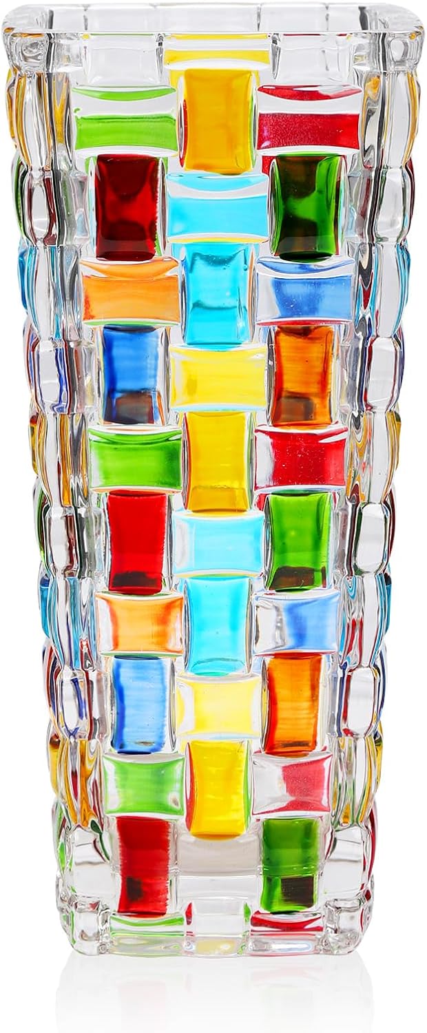 VanEnjoy 7.7 inch Colored Glass Vase Hand Blown Glass Vase for Flower Unique Mosaic Vase Flower Vase for Home Office Decor Glass Mexican Vase for Floral Arrangement Centerpieces
