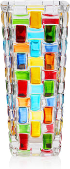 VanEnjoy 7.7 inch Colored Glass Vase Hand Blown Glass Vase for Flower Unique Mosaic Vase Flower Vase for Home Office Decor Glass Mexican Vase for Floral Arrangement Centerpieces