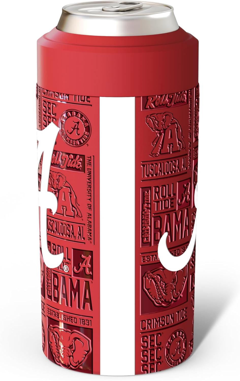 Frost Buddy Universal Can Cooler - Fits All - Stainless Steel Can Cooler for 12 oz & 16 oz Regular or Slim Cans & Bottles - Stainless Steel (Alabama Crimson Tide | 3D)