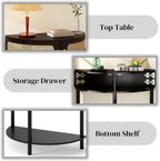 Half Moon Table – 32-Inch Unique Side Table, Half Moon Console Table & Half Round Entryway Table with Drawer, Polished Black Boho Design, Solid Wood+MDF for Living Room, Hallway
