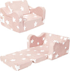 KokoSelene Toddler Couch, Kids Couch for Toddler Fold Out, 2-in-1 Convertible Kid Sofa to Lounger Bed for Girls and Boys, Ideal for Reading Sleeping Gaming Decor (Pink)