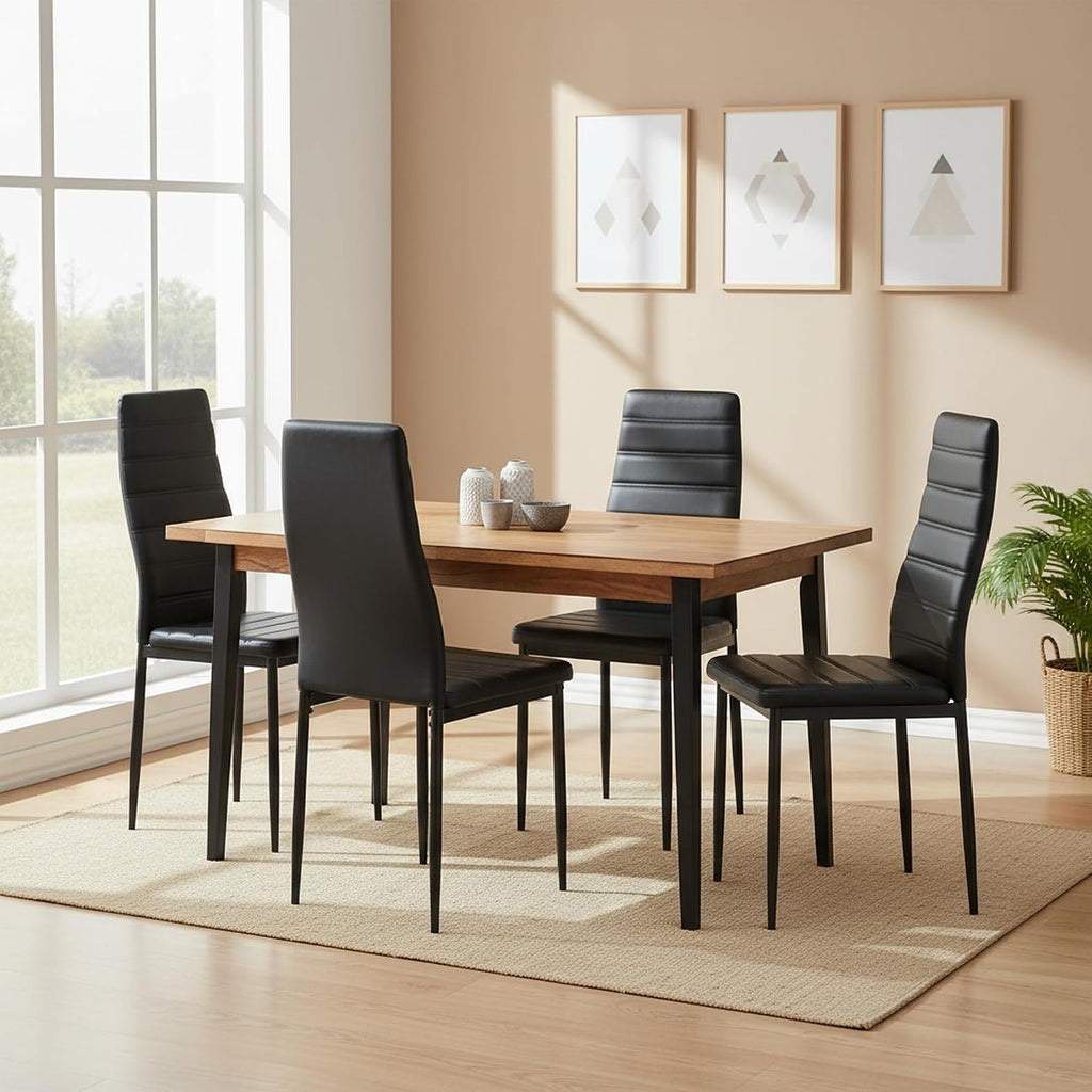 Dining Chairs PU Leather Set of 4, Armless High Back Upholstered Chairs with Metal Frame, Ergonomic Padded Seat for Kitchen, Dining Room, Space-Saving, Black