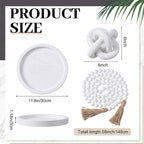 6 Pieces Ceramic Vase Set for Table Centerpieces Decor Include Wood Chain Link Bead Garland Boho Rustic Serving Tray for Home Table Living Room Dining Decoration(White)