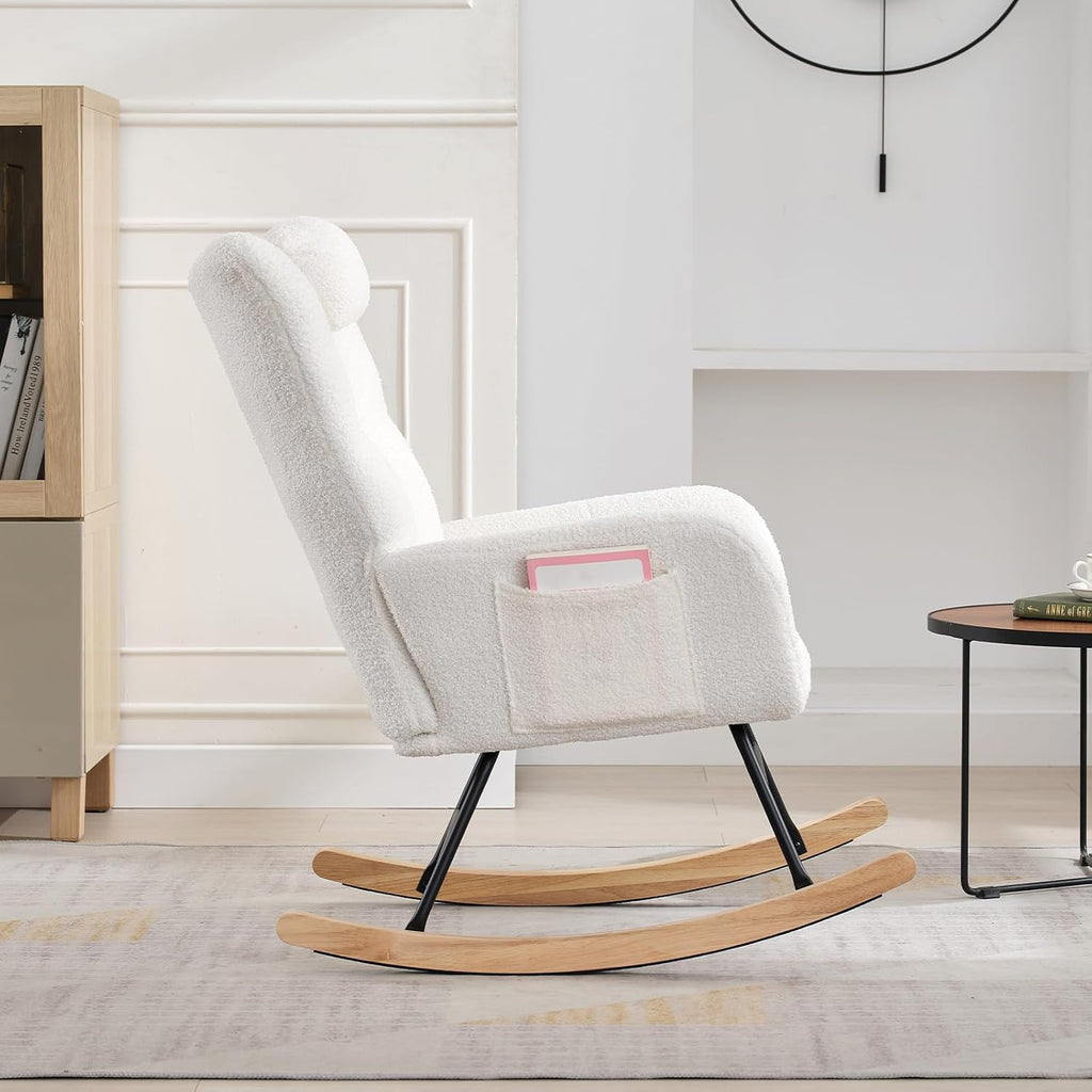 Teddy Glider Rocker, Nursery Nursing Chair for Adults, Compact Space-Saving Rocking Chair for Living Room, Bedroom & Small Spaces,Beige