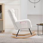 Teddy Glider Rocker, Nursery Nursing Chair for Adults, Compact Space-Saving Rocking Chair for Living Room, Bedroom & Small Spaces,Beige