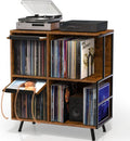 Faesun 3 Tier Flip Top Record Player Stand, Vinyl Record Storage Holds up to 300+ Albums, Large Record Player Cabinet, Vintage Turntable Stand with Vinyl Display, for Living Room Bedroom, Rustic Brown