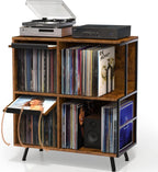 Faesun 3 Tier Flip Top Record Player Stand, Vinyl Record Storage Holds up to 300+ Albums, Large Record Player Cabinet, Vintage Turntable Stand with Vinyl Display, for Living Room Bedroom, Rustic Brown