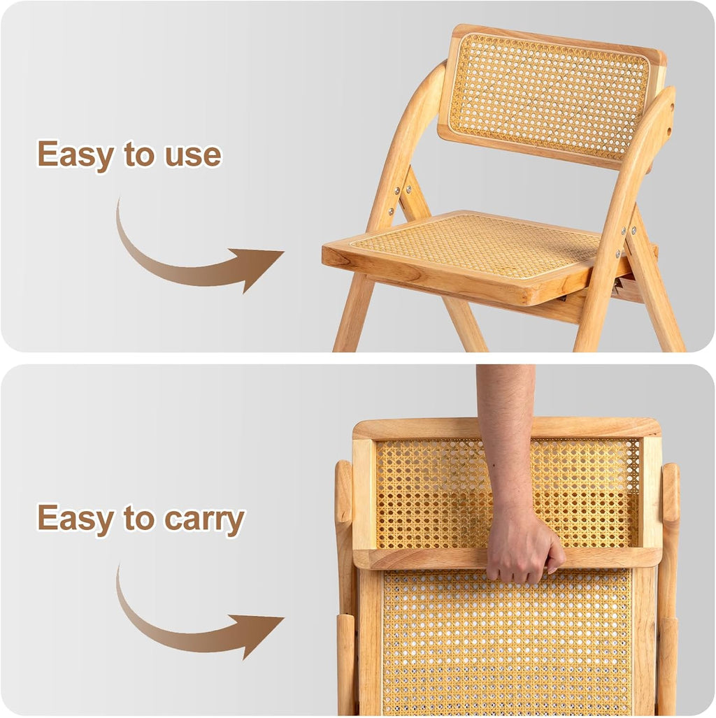 Karl home Wooden Rattan Folding Chairs 2 Pack, Portable Folding Chairs for Indoor, Ideal for Kitchen Dining Room, Office Wedding, Party, Picnic, Natural