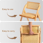 Karl home Wooden Rattan Folding Chairs 2 Pack, Portable Folding Chairs for Indoor, Ideal for Kitchen Dining Room, Office Wedding, Party, Picnic, Natural