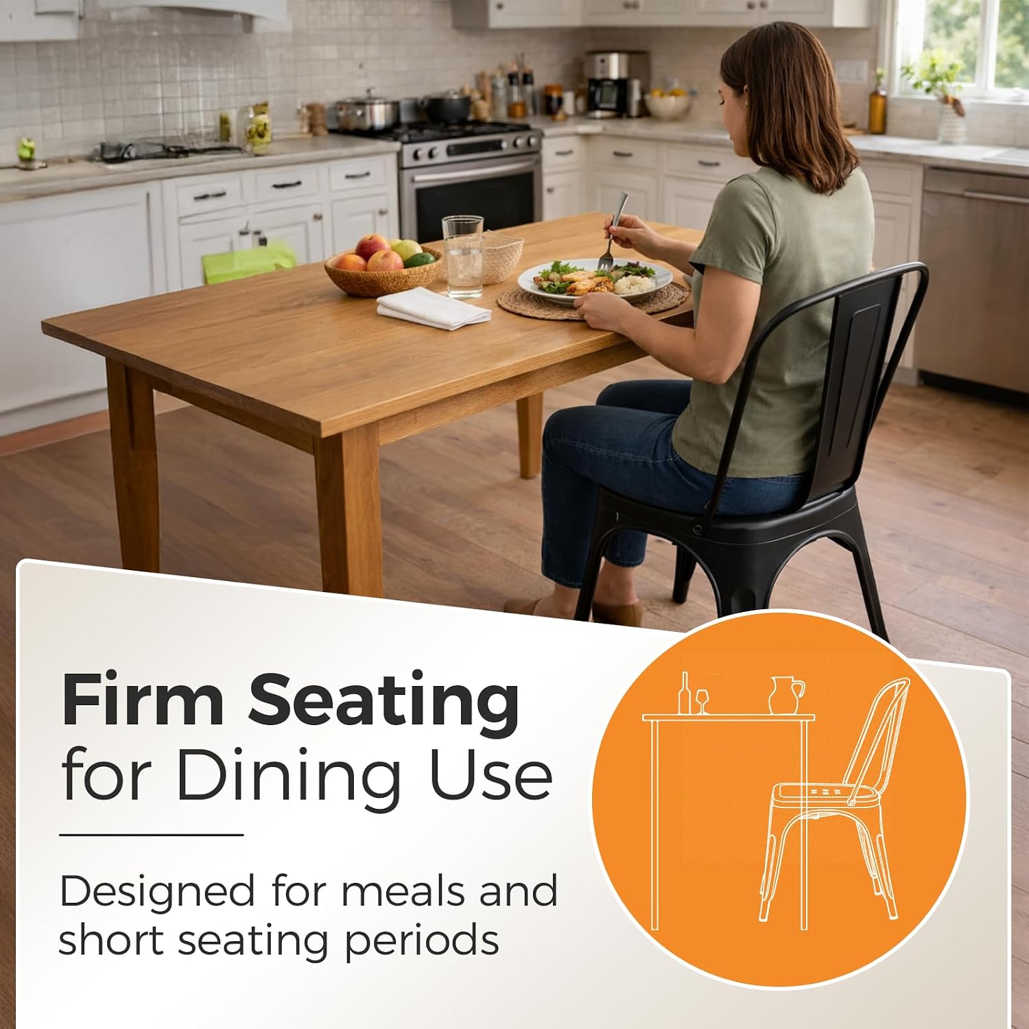 Metal Dining Chairs Set of 6, Stackable Tolix-Style Chairs with Back,Designed for Everyday Indoor Dining,Kitchen & Dining Room (Matte Black)