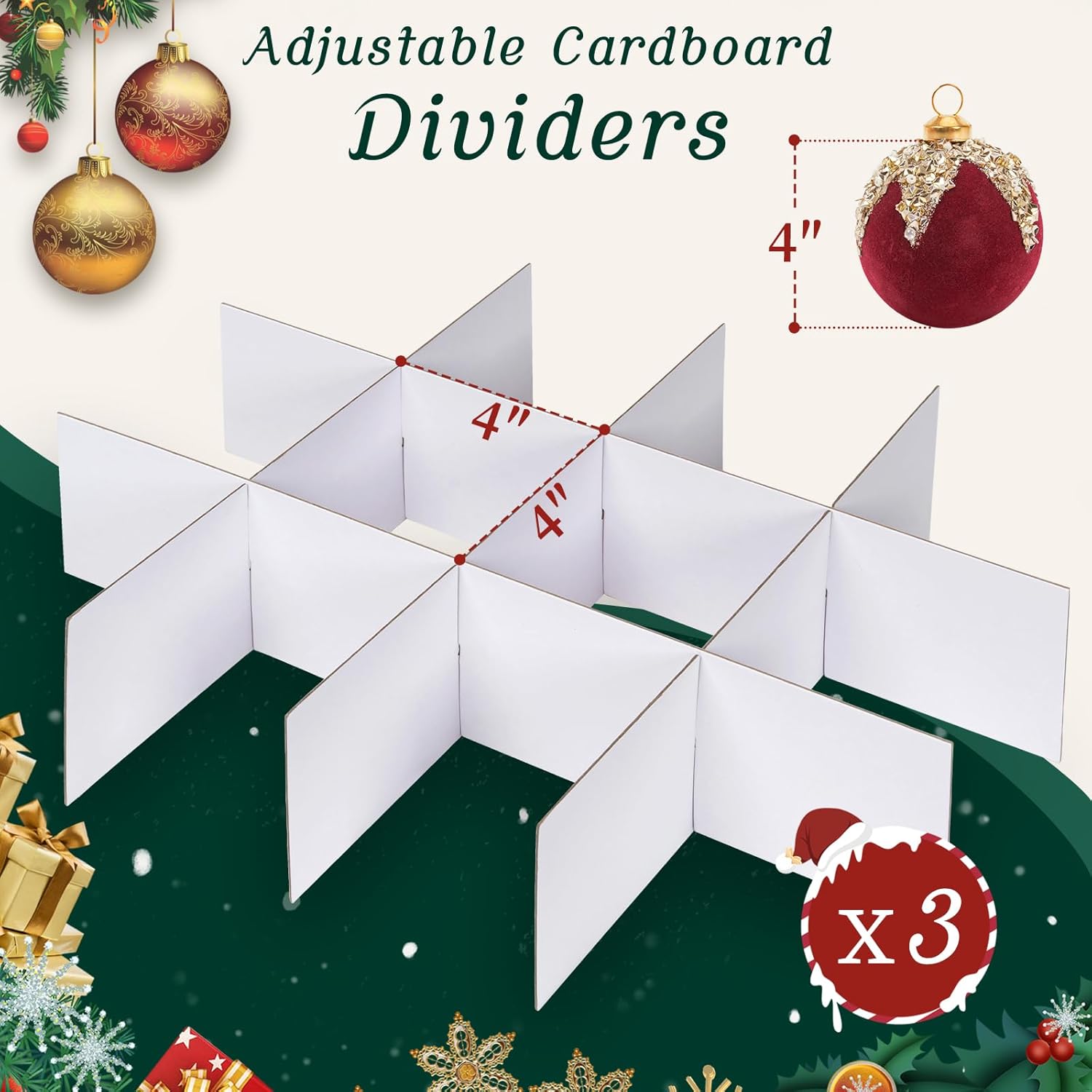 Christmas Ornament Storage Box with Adjustable Dividers Zippered Top Stores up to 36 Holiday Ornaments (4 Inch) Xmas Ball Decorations Organizer Storage Container Bin