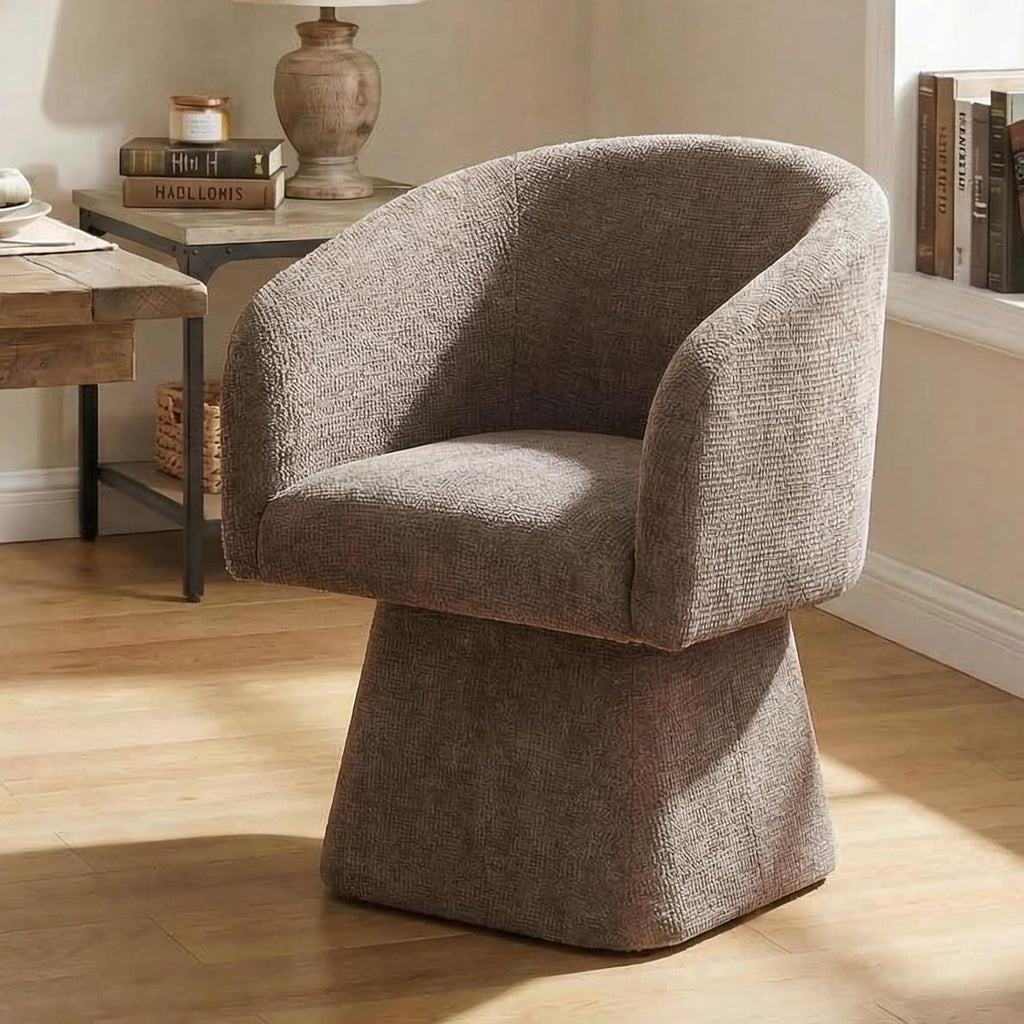 VKNOW Upholstered Swivel Dining Chairs Set of 2, Modern Dining Room Chairs with Barrel Back, Accent Arm Chair for Dining Room, Living Room, Bedroom, Vanity, Dark Brown