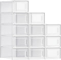 SONGMICS Shoe Boxes, Pack of 12 Shoe Storage Organizers, Stackable Clear Plastic Boxes for Closet, Sneakers, 13.1 x 9.1 x 5.6 Inches, Transparent and White ULSP12SWT