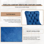 Mid Century Modern Dining Chairs Set of 4, Blue Velvet Upholstered Tufted Back, Kitchen & Dining Room Chairs, Brushed Silver Metal Legs, Nailhead Trim, Sillas para Comedor (Blue, 4 Pcs)