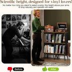 X-cosrack 3-Tier Record Player Stand, Turntable Stand with Storage up to 200 Albums, Corner Vinyl Record Holder with Adjustable Divider, Mid-Century Record Table Vinyl Storage for Bedroom Living Room